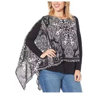 DG2 by Diane Gilman Women’s Plus Overlay Paisley Print Asymmetric Top NWT